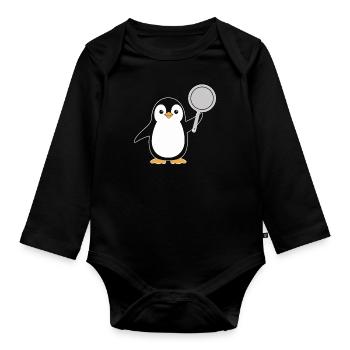 Penguin with pan illustrations for - Organic Longsleeve Baby Bodysuit - black - Front