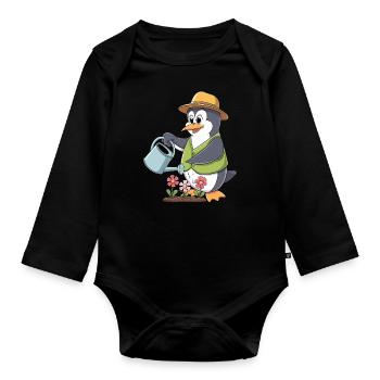 Pingouin, Jardin, Amour, Jardinier, Jardin, Bonheur - Body Bébé bio manches longues - noir - Devant