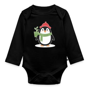 Gartenfreundlicher Pinguin für Gartenfreunde - Baby Bio-Langarm-Body - Schwarz - Vorne