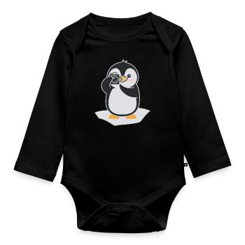 Photography Penguin for Photographers Hobby Photography - Organic Longsleeve Baby Bodysuit - black - Front