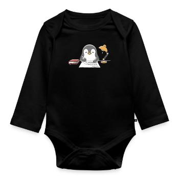 Schreibender Pinguin Writer Author Motiv - Baby Bio-Langarm-Body - Schwarz - Vorne