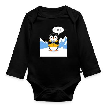 Lustiger Pinguin Fotograf Klick Moment - Baby Bio-Langarm-Body - Schwarz - Vorne