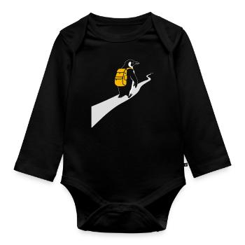Pinguin hiking Hiking Hiker Abenteuer - Baby Bio-Langarm-Body - Schwarz - Vorne