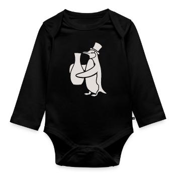 Penguin with Hat and Ceramic Vase Masterpiece - Organic Longsleeve Baby Bodysuit - black - Front