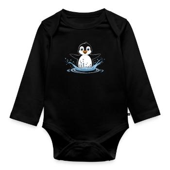 Happy Penguin Swimming Spritz - Organic Longsleeve Baby Bodysuit - black - Front