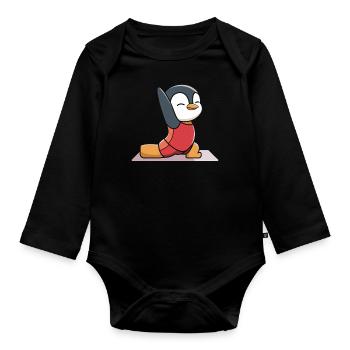 Niedlicher Pinguin Yoga Pose für Kinder und - Baby Bio-Langarm-Body - Schwarz - Vorne