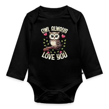 hibou t’aime toujours doux jeu de mots romantique - Body Bébé bio manches longues - noir - Devant