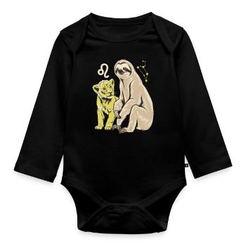Aventure de paresseux du zodiaque Lion avec Leo - Body Bébé bio manches longues - noir - Devant