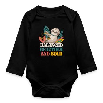 Libra Zodiac Sign Sloth: Balanced, Beautiful - Organic Longsleeve Baby Bodysuit - black - Front