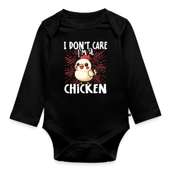 Je m’en fiche, je suis un poulet - süßes Huhn - Body Bébé bio manches longues - noir - Devant