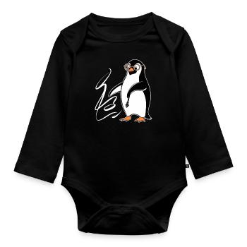 Oeuvre de calligraphie pingouin avec des lunettes - Body Bébé bio manches longues - noir - Devant