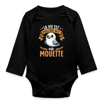 La vie est meilleure avec un mouette - cute seagull - Organic Longsleeve Baby Bodysuit - black - Front