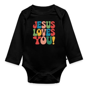 Jésus t’aime en disant chrétien - Body Bébé bio manches longues - noir - Devant