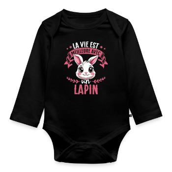 La vie est meilleure avec un lapin - süßer Hase - Baby Bio-Langarm-Body - Schwarz - Vorne