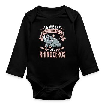 La vie est meilleure avec un rhinoceros - süßes - Baby Bio-Langarm-Body - Schwarz - Vorne