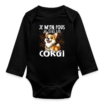 Je m’en fous je suis un Corgi - sweet corgi - Body Bébé bio manches longues - noir - Devant