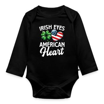Irish Eyes American Heart St. Patrick's Day Usa - Organic Longsleeve Baby Bodysuit - black - Front