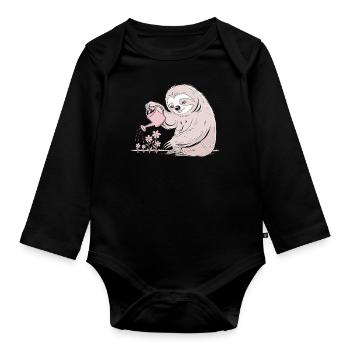 Cozy gardener sloth with watering can - Organic Longsleeve Baby Bodysuit - black - Front