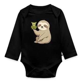 Cozy bull zodiac sloth with leaf - Organic Longsleeve Baby Bodysuit - black - Front