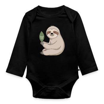 Confortable Taureau Zodiaque paresseux avec feuille - Body Bébé bio manches longues - noir - Devant