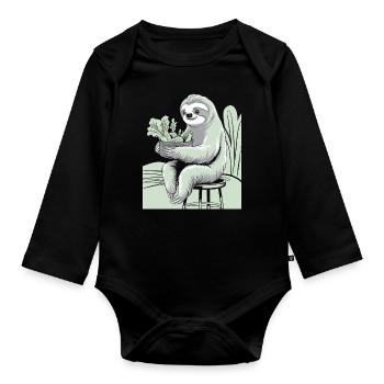 Relaxed Sloth Vegan Vegetarian Delight - Organic Longsleeve Baby Bodysuit - black - Front
