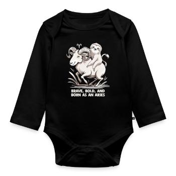Mutig, Kühn Und Geboren Als Widder - Aries Zodiac - Baby Bio-Langarm-Body - Schwarz - Vorne
