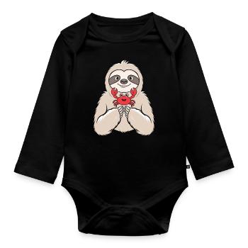 Signe du zodiaque Cancer Paresseux Câlins Crabe - Body Bébé bio manches longues - noir - Devant