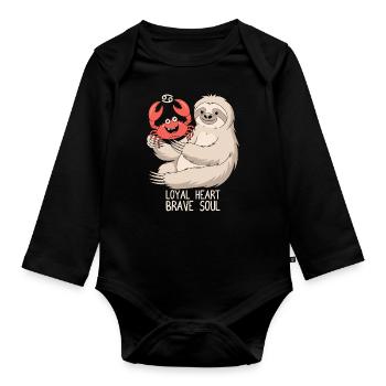 Signe du zodiaque Cancer Paresse : Cœur loyal courageux - Body Bébé bio manches longues - noir - Devant