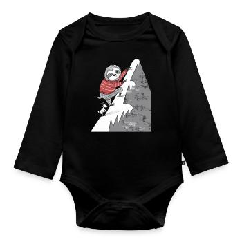 Capricorn zodiac sloth climbs the mountain - Organic Longsleeve Baby Bodysuit - black - Front