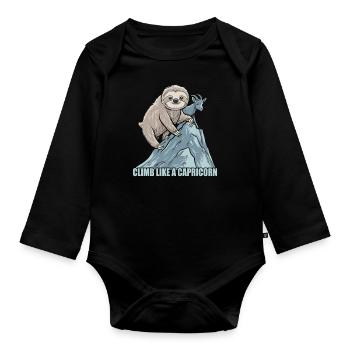 Climb Like a Capricorn: Sloth Motivation - Organic Longsleeve Baby Bodysuit - black - Front