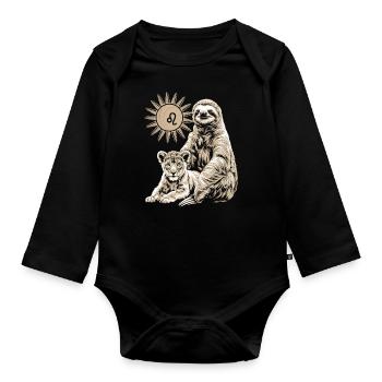 Leo Zodiac Sloth Under the Sun - Organic Longsleeve Baby Bodysuit - black - Front
