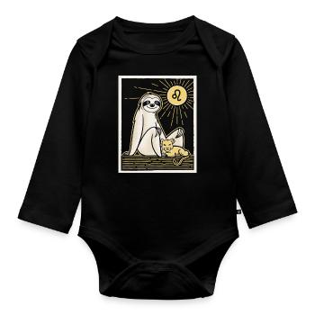 Gemütliches Löwe Sternzeichen Faultier Motiv - Baby Bio-Langarm-Body - Schwarz - Vorne