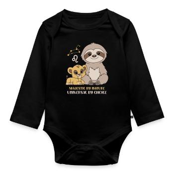 Leo Zodiac Sloth Majestic by Nature - Organic Longsleeve Baby Bodysuit - black - Front