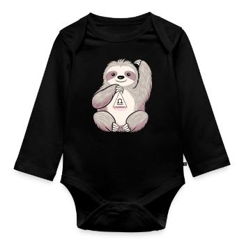 Waage Sternzeichen Faultier mit Omega Symbol - Baby Bio-Langarm-Body - Schwarz - Vorne