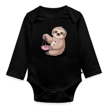 Libra Zodiac Sign Sloth with Libra - Organic Longsleeve Baby Bodysuit - black - Front