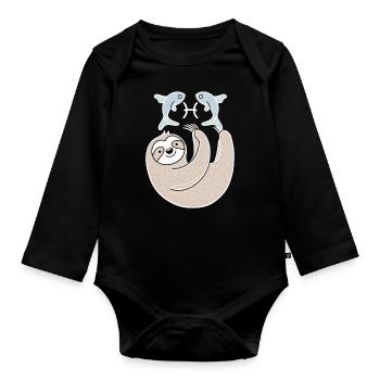 Rêve Poissons Zodiaque Paresseux avec Poisson - Body Bébé bio manches longues - noir - Devant