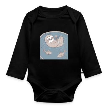 Gemütliches Fische Sternzeichen Faultier mit Blume - Baby Bio-Langarm-Body - Schwarz - Vorne