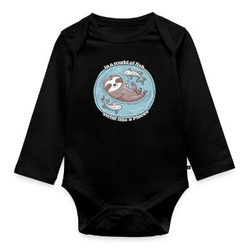 Paresseux du zodiaque Poissons : nagez comme un poisson - Body Bébé bio manches longues - noir - Devant