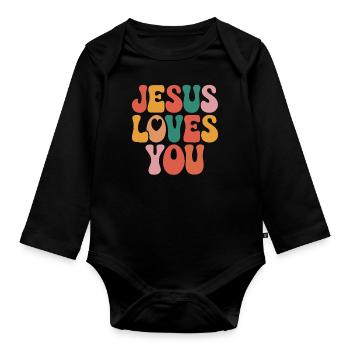Jesus loves you Christian saying - Organic Longsleeve Baby Bodysuit - black - Front