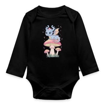 Whimsian Escape Dragon on Mushroom - Organic Longsleeve Baby Bodysuit - black - Front