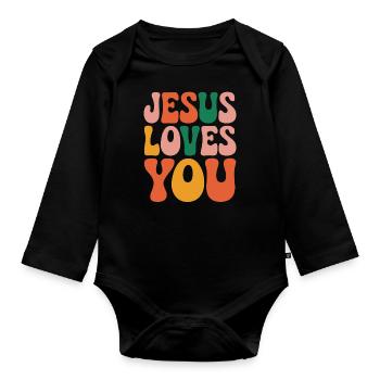 Jésus t’aime en disant chrétien - Body Bébé bio manches longues - noir - Devant
