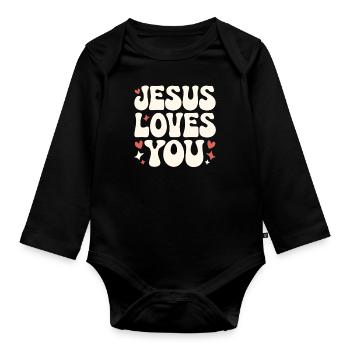 Jésus t’aime en disant chrétien - Body Bébé bio manches longues - noir - Devant