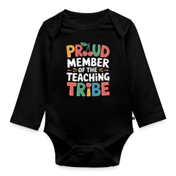 Fier membre de la tribu des enseignants - Body Bébé bio manches longues - noir - Devant
