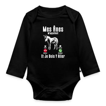 Meine Esel Rufen Mich Und Da Muss Ich Als Züchter - Baby Bio-Langarm-Body - Schwarz - Vorne