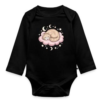 Évasion fantaisiste Chat sur les nuages et les étoiles - Body Bébé bio manches longues - noir - Devant