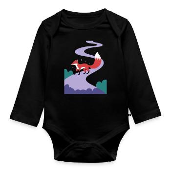 Fox On the Magical Path of Fantasy Escape - Organic Longsleeve Baby Bodysuit - black - Front