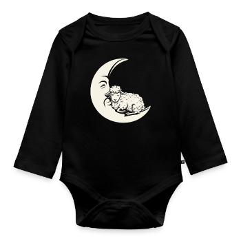 Dreaming Moon with Sheep - Imaginative Escape - Organic Longsleeve Baby Bodysuit - black - Front