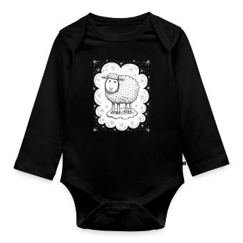 Dream Sheep on Cloud - Playful Escape - Organic Longsleeve Baby Bodysuit - black - Front
