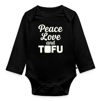 Végétarien végétalien : paix, amour et tofu - Body Bébé bio manches longues - noir - Devant