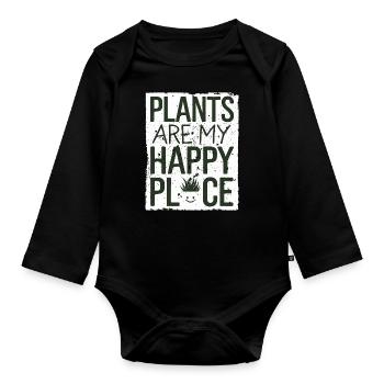 Pflanzen Sind Mein Glücksort Vegan Vegetarian - Baby Bio-Langarm-Body - Schwarz - Vorne